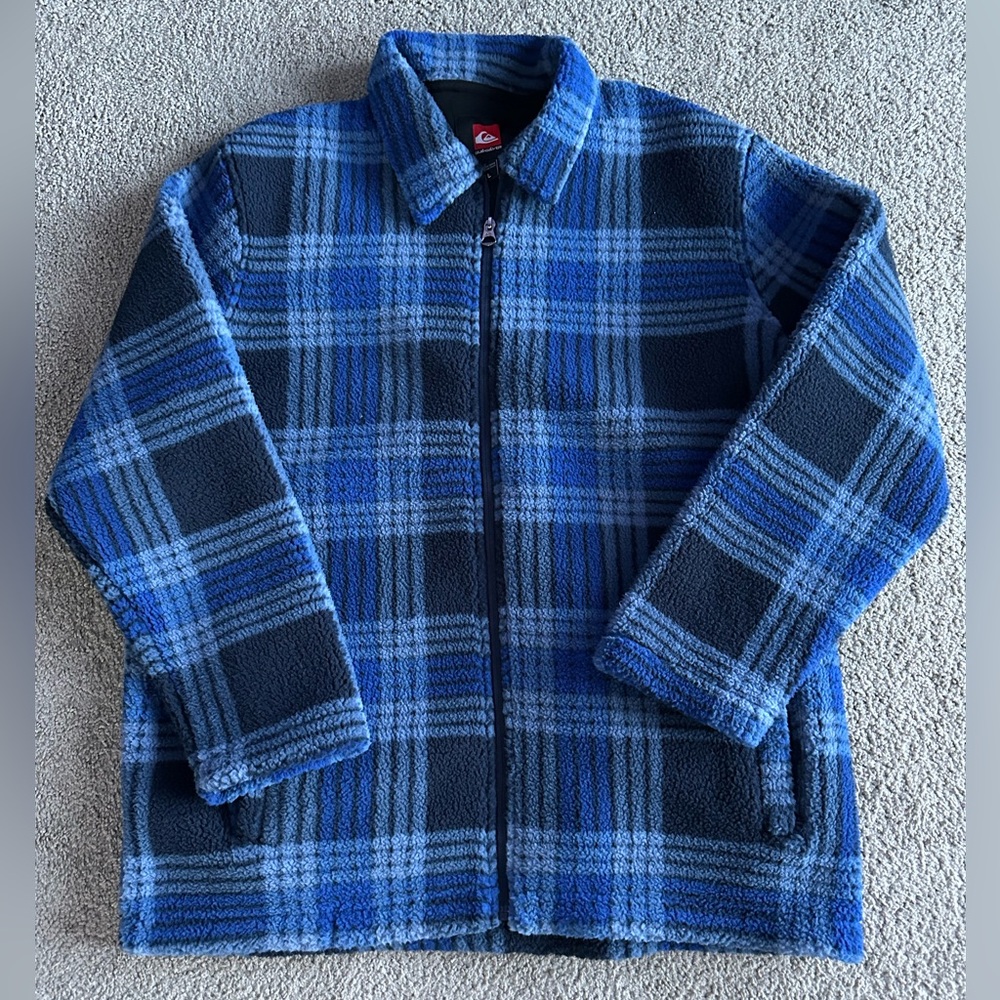 Quiksilver High Pile Fleece Jacket Plaid Blue Mens Size L New‎